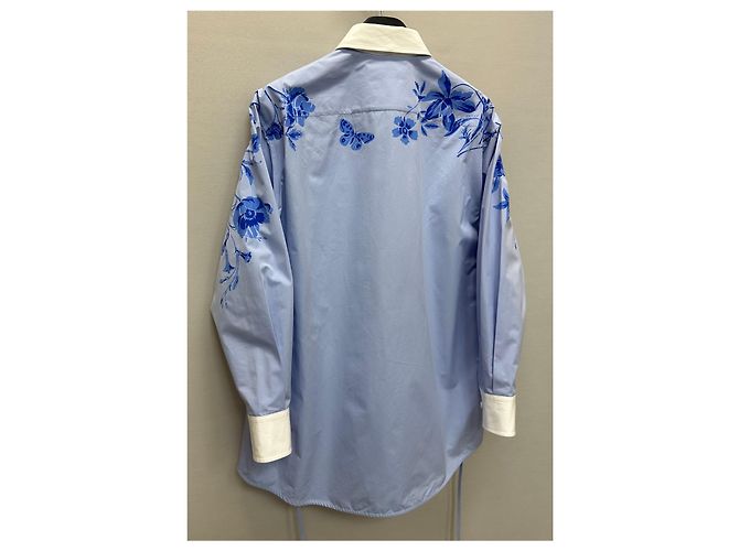 Gucci Blusa de popelina de algodón con estampado floral azul cielo - vista 7