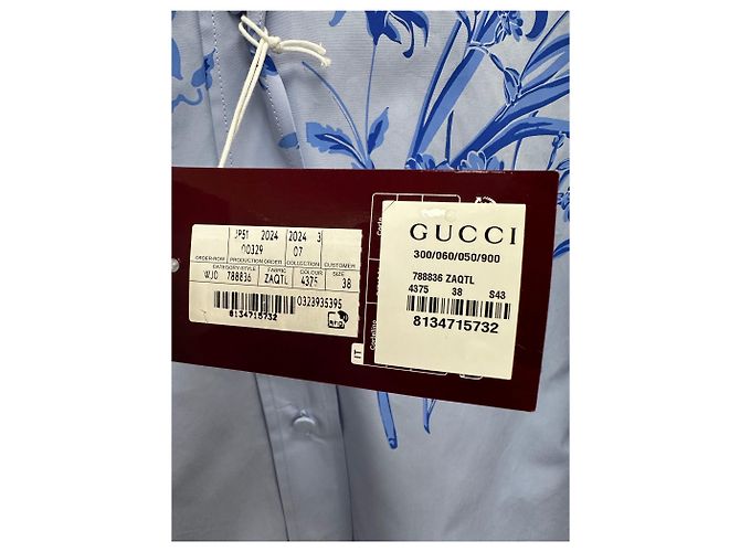 Gucci Blusa de popelina de algodón con estampado floral azul cielo - vista 8