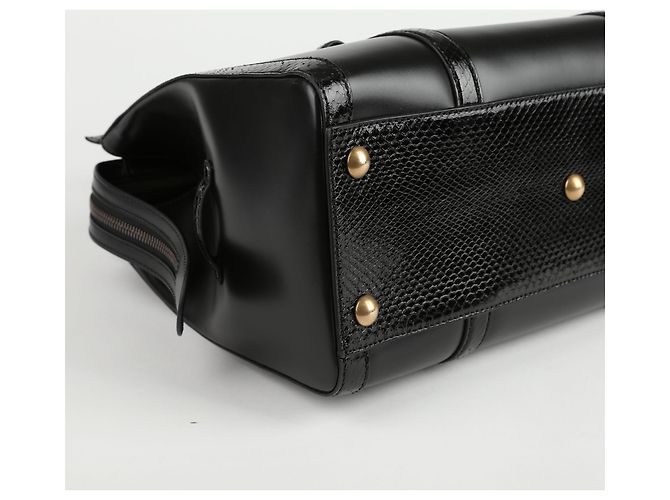 Gucci Bolsa Tote de couro preto com acabamento em python - vista 12