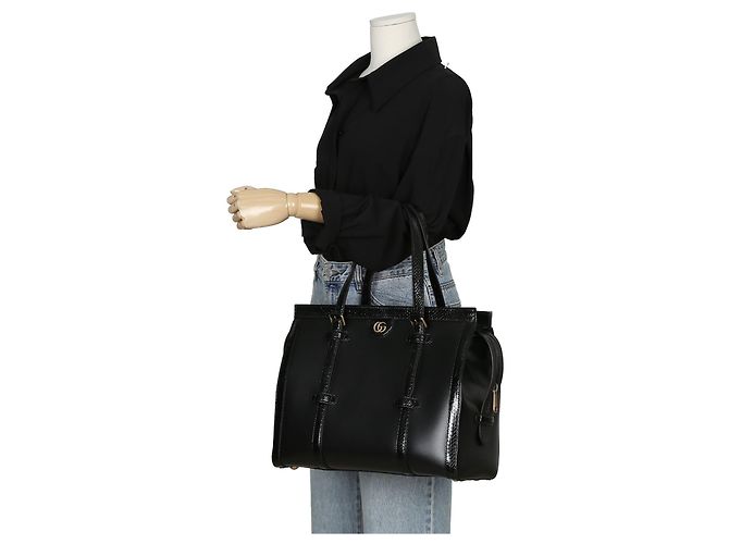 Gucci Bolsa Tote de couro preto com acabamento em python - vista 14
