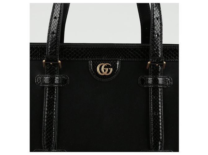 Gucci Bolsa Tote de couro preto com acabamento em python - vista 2