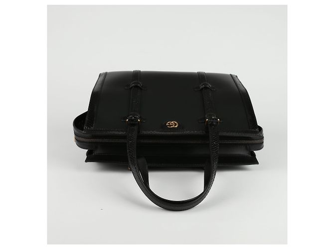 Gucci Bolsa Tote de couro preto com acabamento em python - vista 7