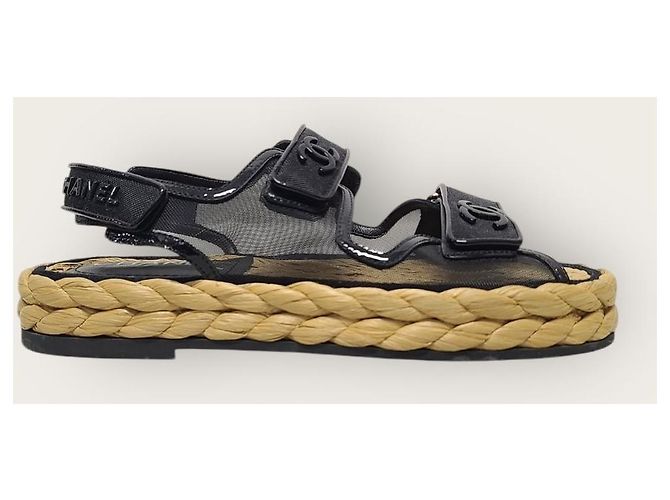 Chanel Sandali in mesh patentato con logo CC nero e chiusura in velcro - vista 2