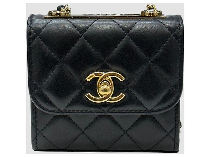 Chanel Mini borsa a catena Trendy CC in agnello nero e oro - vista 2