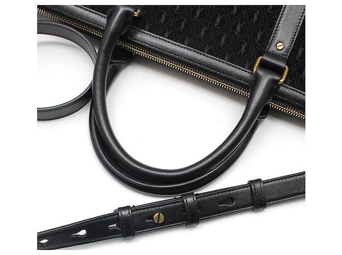 Saint Laurent Borsa Duffel e Borsa a Spalla in Scamosciato Nero con Monogramma All Over Medium - vista 4