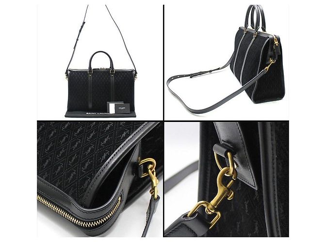 Saint Laurent Borsa Duffel e Borsa a Spalla in Scamosciato Nero con Monogramma All Over Medium - vista 6