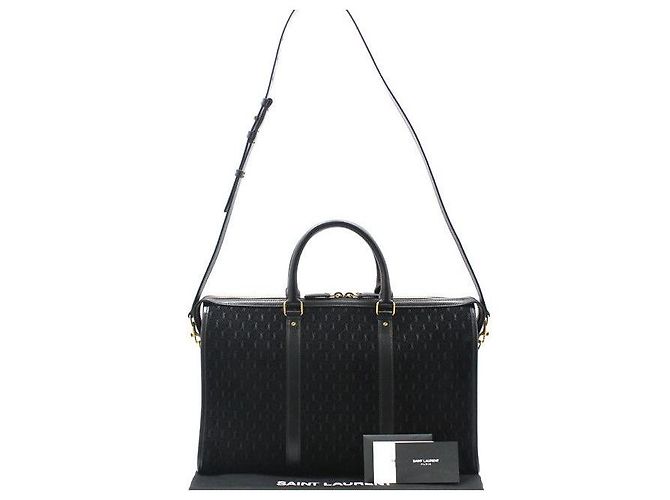 Saint Laurent Borsa Duffel e Borsa a Spalla in Scamosciato Nero con Monogramma All Over Medium - vista 8