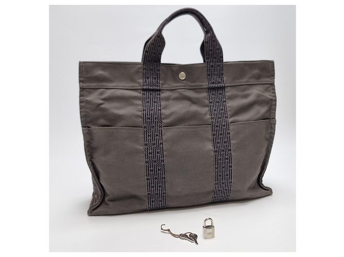 Hermès Furuto Canvas Tote Bag MM für Unisex Grau Braun - Ansicht 10