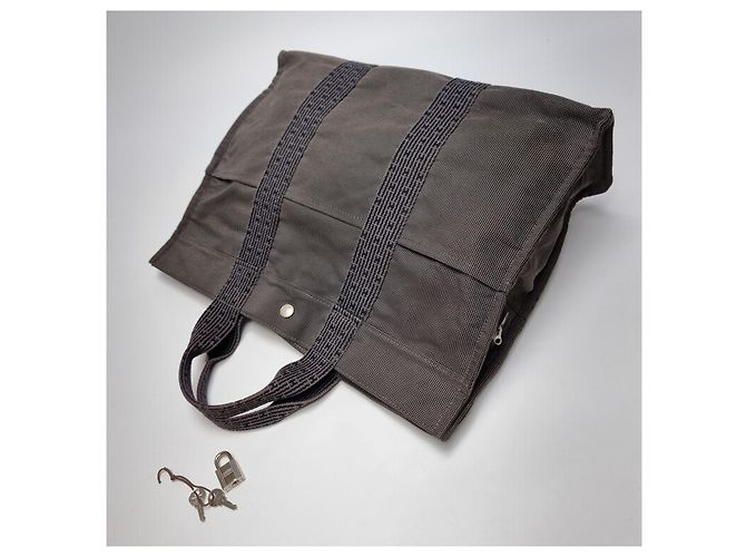 Hermès Furuto Canvas Tote Bag MM für Unisex Grau Braun - Ansicht 11