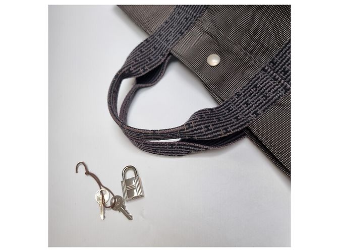 Hermès Furuto Canvas Tote Bag MM für Unisex Grau Braun - Ansicht 12