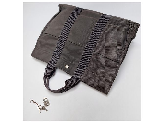 Hermès Furuto Canvas Tote Bag MM für Unisex Grau Braun - Ansicht 13