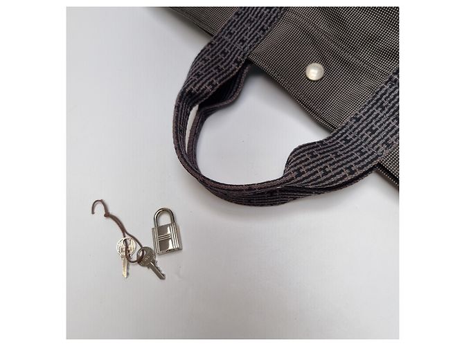 Hermès Furuto Canvas Tote Bag MM für Unisex Grau Braun - Ansicht 14