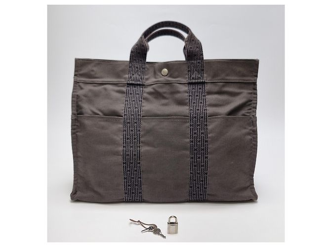 Hermès Furuto Canvas Tote Bag MM für Unisex Grau Braun - Ansicht 2