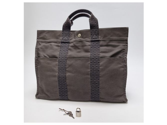 Hermès Furuto Canvas Tote Bag MM für Unisex Grau Braun - Ansicht 3
