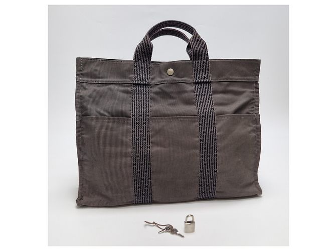Hermès Furuto Canvas Tote Bag MM für Unisex Grau Braun - Ansicht 4