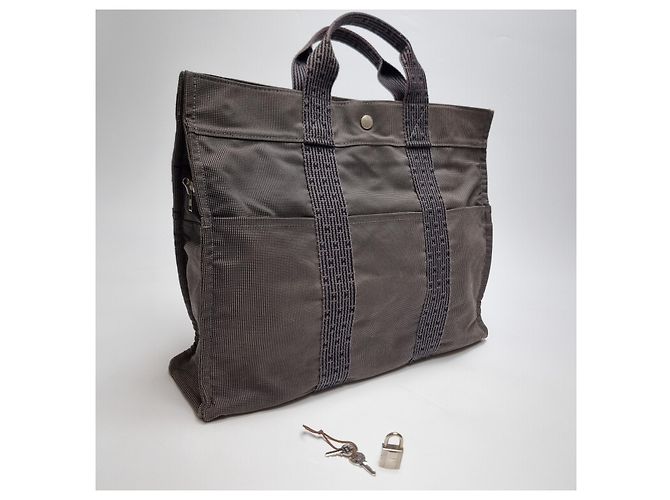 Hermès Furuto Canvas Tote Bag MM für Unisex Grau Braun - Ansicht 5