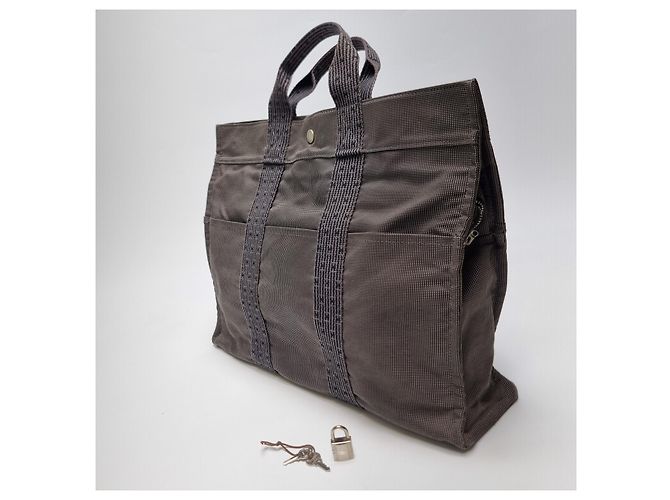 Hermès Furuto Canvas Tote Bag MM für Unisex Grau Braun - Ansicht 6