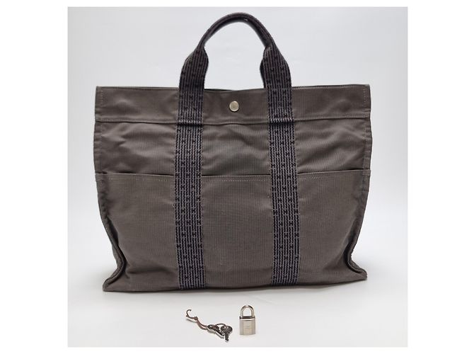 Hermès Furuto Canvas Tote Bag MM für Unisex Grau Braun - Ansicht 8