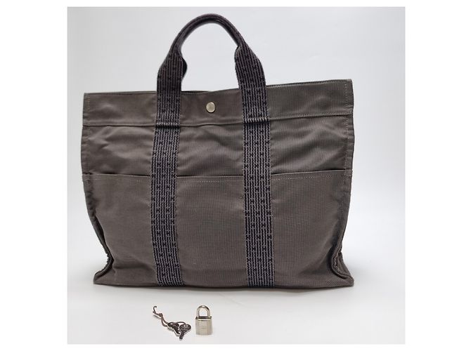Hermès Furuto Canvas Tote Bag MM für Unisex Grau Braun - Ansicht 9