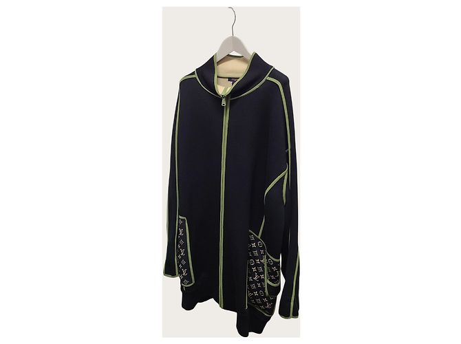 Louis Vuitton Giacca lunga con zip e bordo monogramma grafico Blu - vista 2