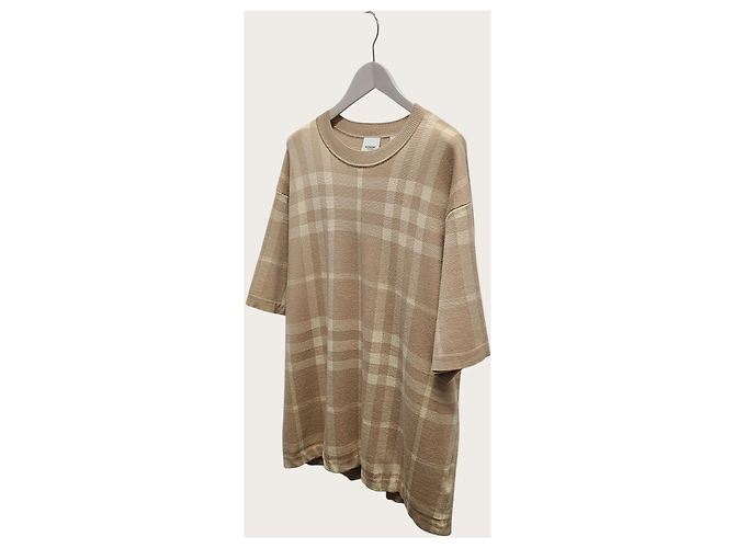 Burberry Kurzärmeliges Strickoberteil mit beigem Karomuster Braun - Ansicht 2