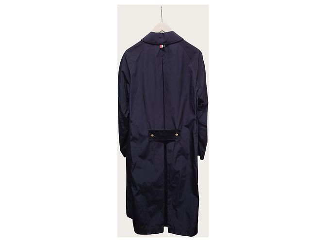 Thom Browne Giacca a vento lunga classica blu navy e oro - vista 4
