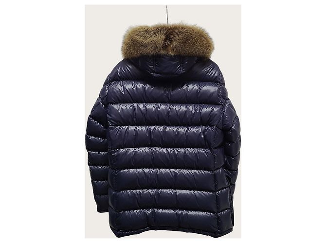 Moncler Pull Cluny acolchoado de pele de guaxinim brilhante azul marinho - vista 4