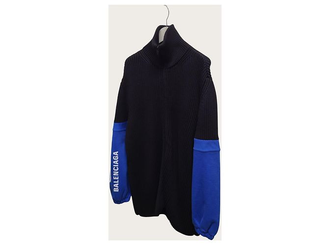 Balenciaga Giacca in maglia con zip e logo nero e blu - vista 2