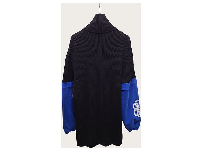 Balenciaga Giacca in maglia con zip e logo nero e blu - vista 5