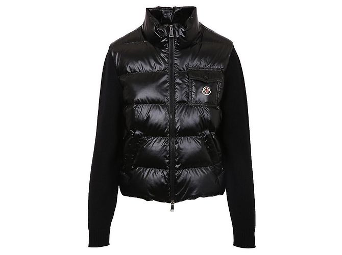 Moncler Cardigan acolchoado com fecho de correr em mistura de lã para mulher Preto - vista 2