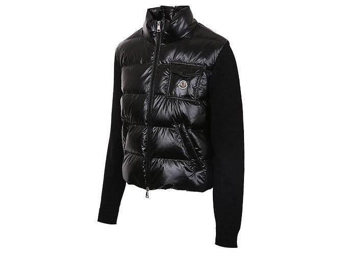 Moncler Cardigan acolchoado com fecho de correr em mistura de lã para mulher Preto - vista 3