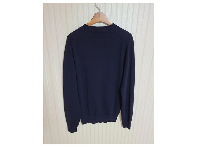 Comme Des Garcons Marineblauer Cardigan für Herren mit Gold-Patch - Ansicht 4