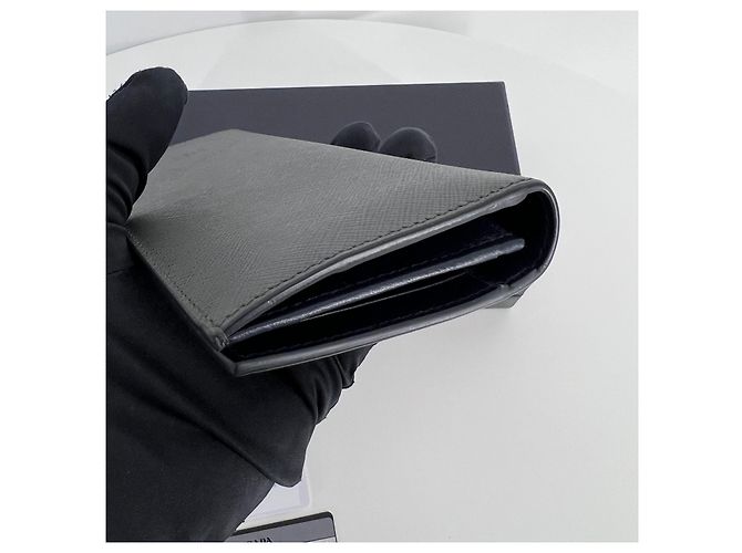 Prada Saffiano Logo Long Wallet Gray Brown - view 5