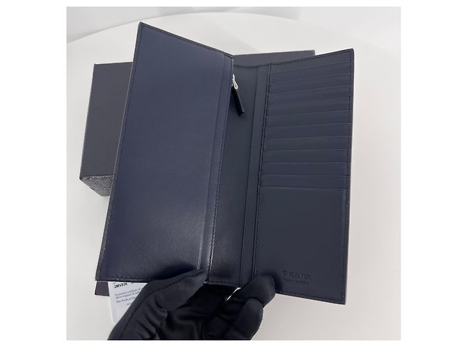 Prada Saffiano Logo Long Wallet Gray Brown - view 7