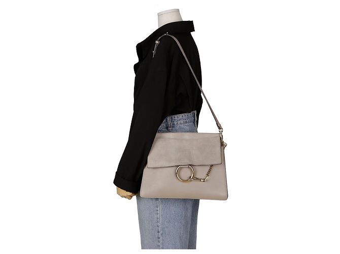 Chloé Bolsa de ombro e transversal em camurça e couro cinza médio Marrom - vista 6