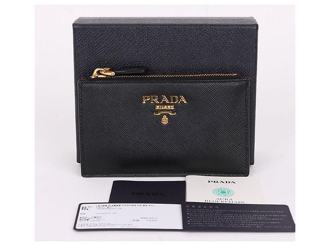 Prada Tarjetero Saffiano negro con cremallera - vista 10