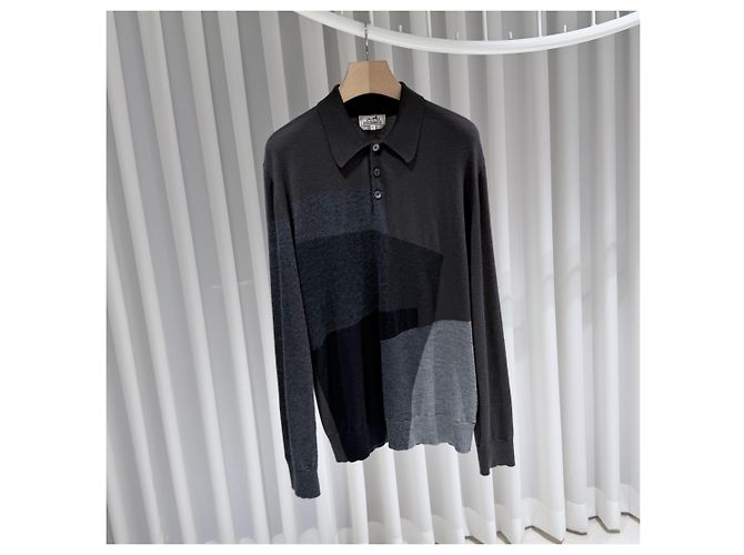 Hermès Maglione polo in seta e cashmere (A+/XL) Marrone - vista 3