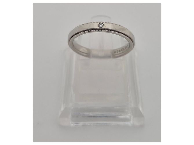 Tiffany & Co Anello Milgrain con Diamanti da Donna PT DI TTGR FL MG Bianco - vista 11