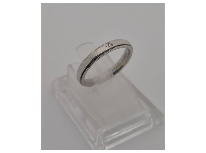 Tiffany & Co Anello Milgrain con Diamanti da Donna PT DI TTGR FL MG Bianco - vista 5