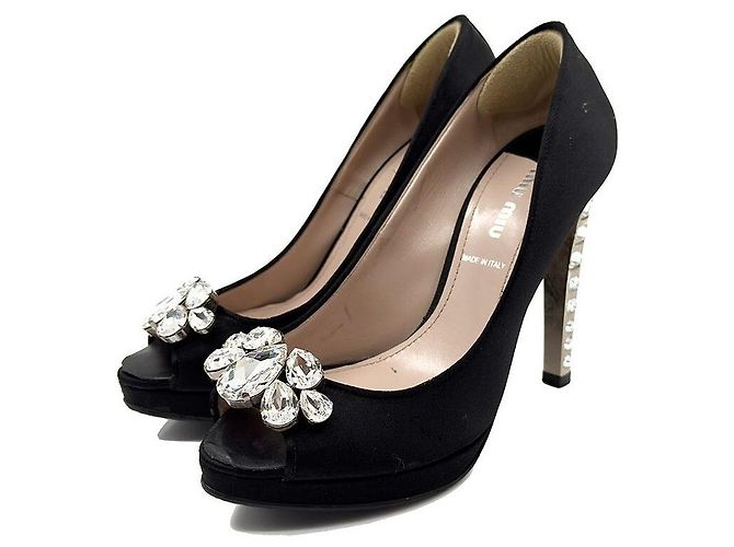 Miu Miu Décolleté in raso e cristalli Nero - vista 2