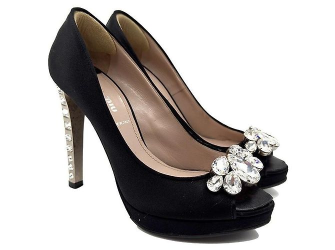 Miu Miu Décolleté in raso e cristalli Nero - vista 3