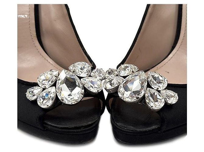 Miu Miu Décolleté in raso e cristalli Nero - vista 7