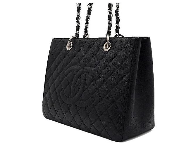 Chanel Borsa a Spalla Grand Shopping Caviar Black Silver Chain Nero - vista 2
