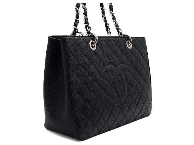 Chanel Borsa a Spalla Grand Shopping Caviar Black Silver Chain Nero - vista 3