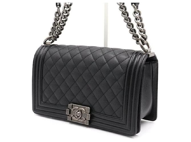Chanel Borsa a Spalla Boy Medium Flap Caviar Nero - vista 3