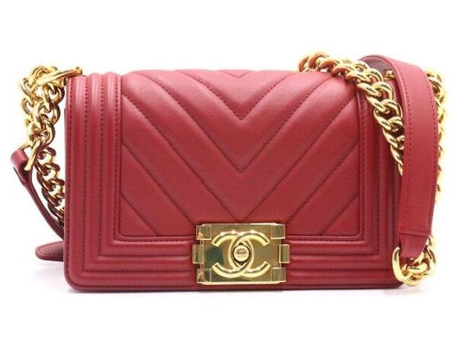 Chanel Borsa a tracolla e crossbody Red Chevron Boy piccola con catena dorata Rosso - vista 2