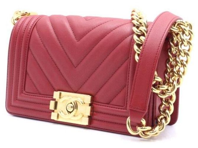 Chanel Borsa a tracolla e crossbody Red Chevron Boy piccola con catena dorata Rosso - vista 3