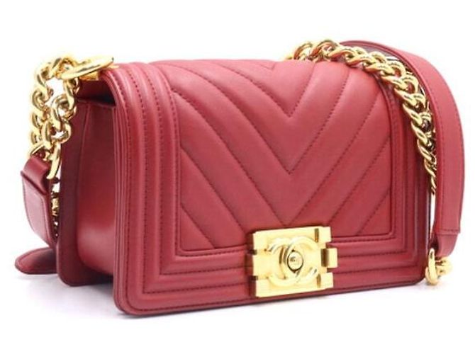 Chanel Borsa a tracolla e crossbody Red Chevron Boy piccola con catena dorata Rosso - vista 4