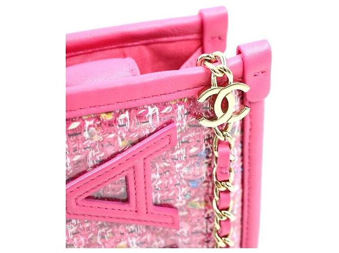 Chanel Borsa a tracolla e crossbody in tweed e PVC rosa - vista 4