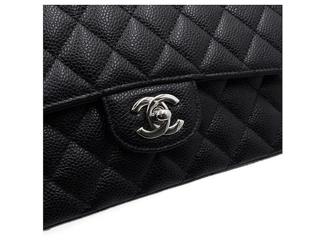 Chanel Borsa a tracolla Black Classic Caviar Medium con catena argentata Nero - vista 12